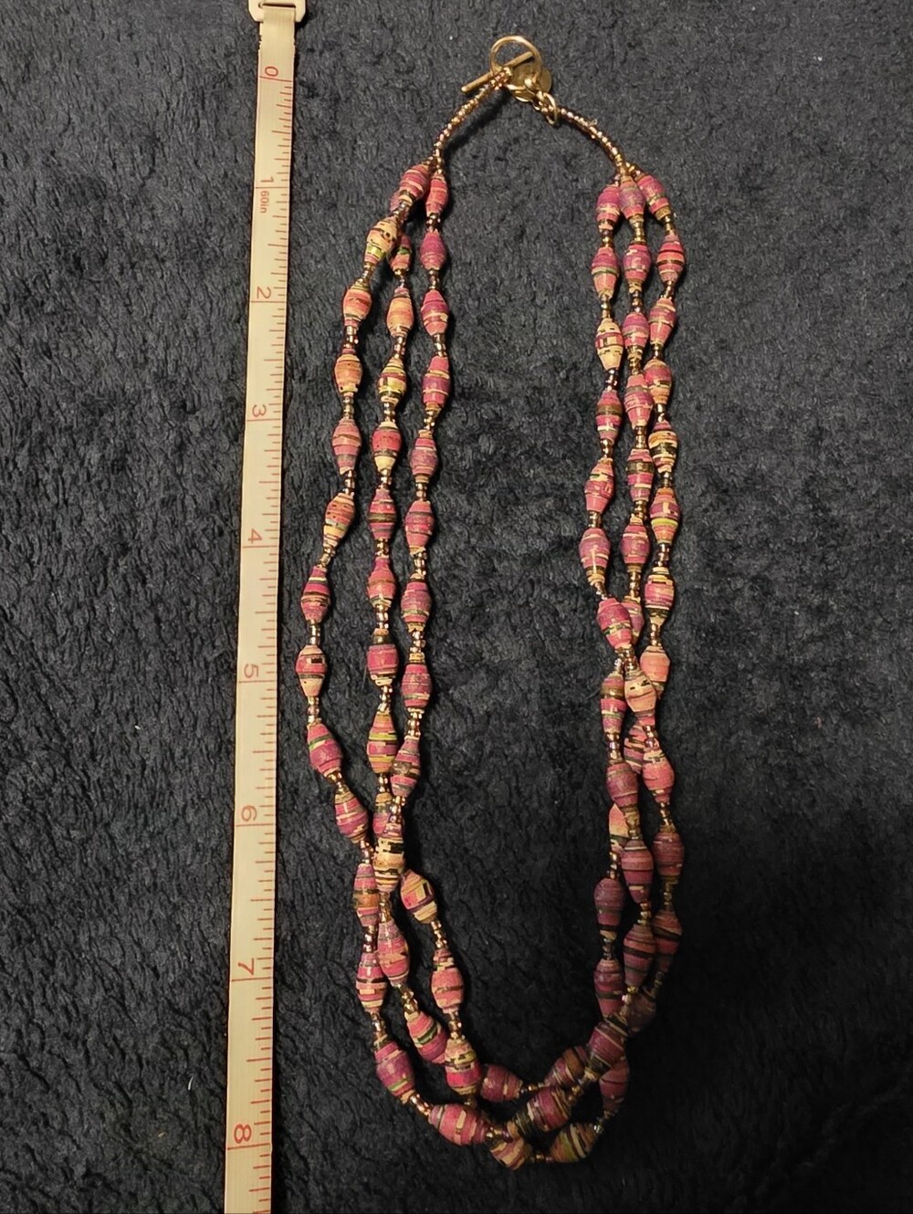 Handmade African Paper Bead Necklace Multi Strand Recycled Bead Jewelry